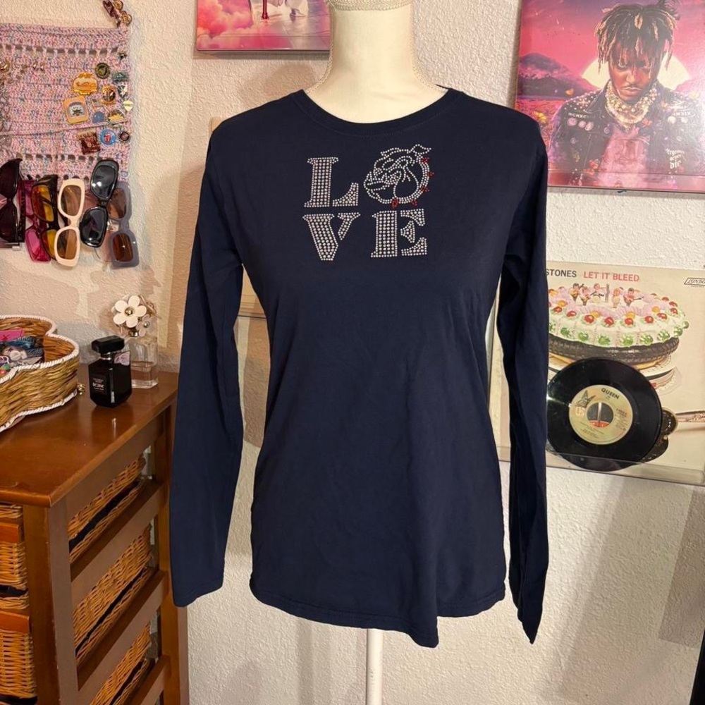 Women's Bedazzled Gonzaga University Navy Long Sleeve Top